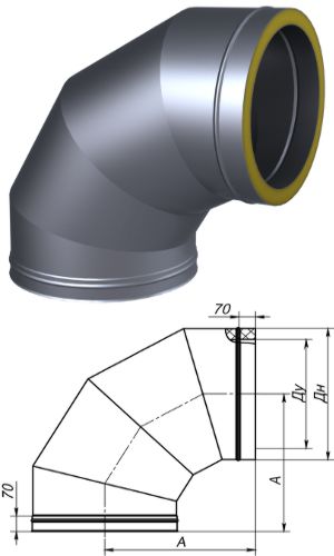 Газоотвод 90° утепленный ROSSEN 03.11.02.15.22 Дымоходы